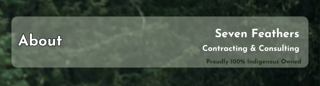 About Page Header on a green background of fir trees.